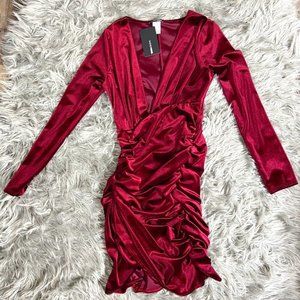 Fashion Nova Midi Dress Medium Royals Velvet Burgundy